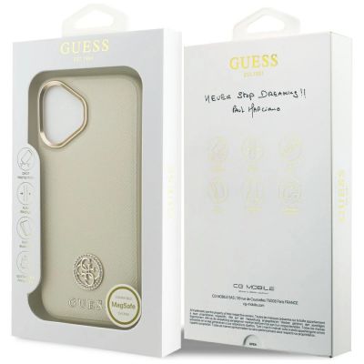 8. Etui Guess Grained Strass Logo MagSafe na iPhone 17 - beżowe