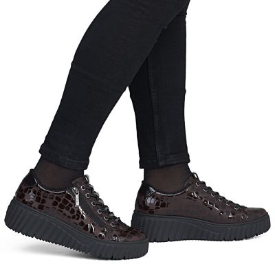 6. Półbuty damskie lakierowane sneakersy kroko brązowe Rieker N2555-25