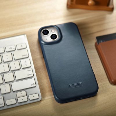 27. iCarer CE Oil Wax Premium Leather Folio Case skórzane etui iPhone 14 Plus z klapką magnetyczne MagSafe niebieski (AKI14220707-BU)