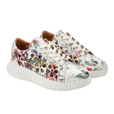 Lee Cooper buty sportowe damskie trampki koronkowe beżowe platforma