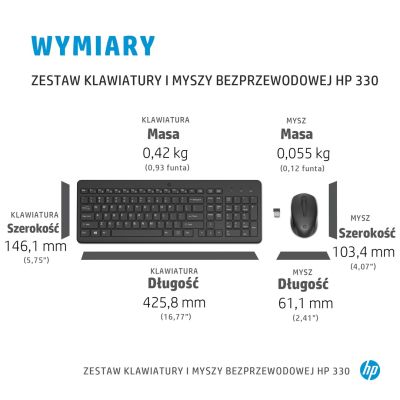 8. Zestaw klawiatura + mysz HP 330 Wireless Mouse and Keyboard Combo czarne 2V9E6AA
