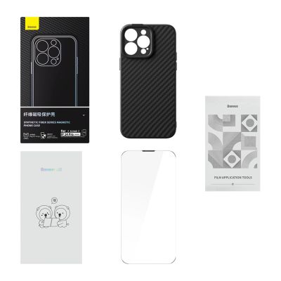 9. Pancerne etui iPhone 14 Pro kompatybilne z MagSafe szkło hartowane Baseus Synthetic Fiber - czarne