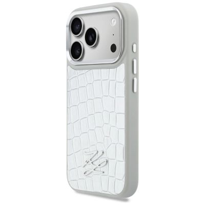 2. Etui Karl Lagerfeld Croco KL Script Logo MagSafe na iPhone 17 Pro Max - srebrne