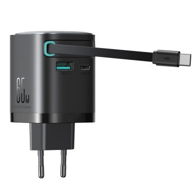 6. Ładowarka GaN Joyroom JR-TCL02 65W USB-A USB-C z wbudowanym kablem USB-C - czarna