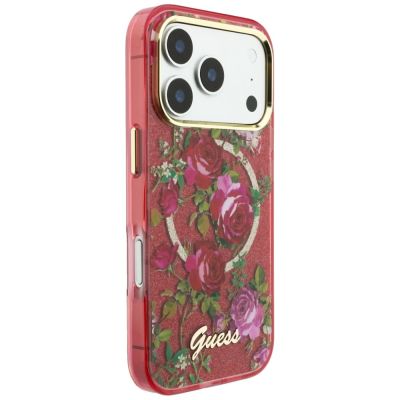 4. Etui Guess IML Glitter Blossom Roses na iPhone 17 Pro Max / 18 Pro Max - burgundowe