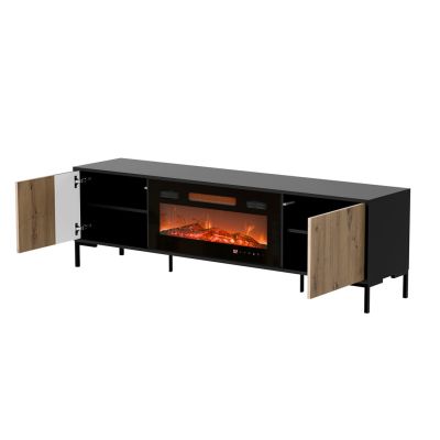 5. Szafka RTV MERCI 180x40x53,5 czarny/dąb artisan + kominek