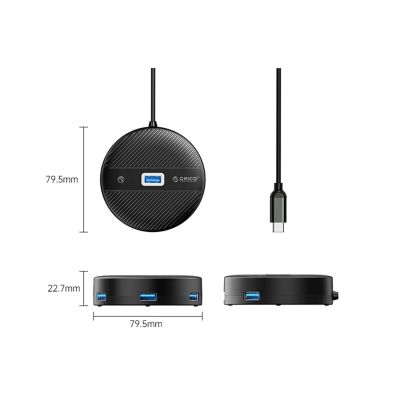 2. Hub USB ORICO YS1-C2 4-portowy 1x USB-A 3.0 3x USB-A 2.0 0,3 m - czarny