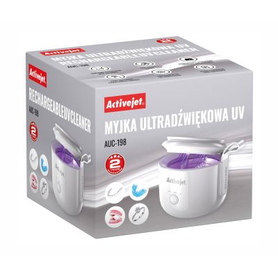 16. Myjka ultradźwiękowa UV Activejet AUC-198 bezprzewodowa. Do protez, aparatów ortodontycznych i biżuterii, biała.
