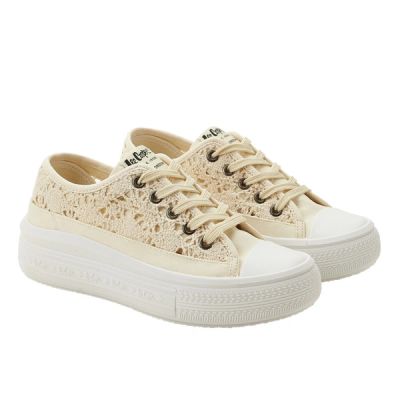 Lee Cooper buty damskie sportowe trampki beżowe platforma koronkowe