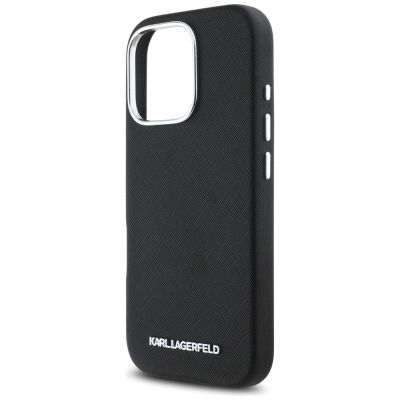 6. Etui Karl Lagerfeld Saffiano Full Wrapped Elongated Metal Logo MagSafe na iPhone 16 Pro - czarne