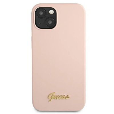 3. Etui Guess Silicone Script Gold Logo MagSafe na iPhone 13 - jasnoróżowe