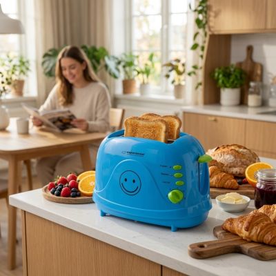 8. Toster Esperanza Smiley EKT003B (750W; kolor niebieski)