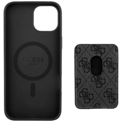 5. Etui Guess 4G Stripes z portfelem Magsafe do iPhone 15 czarny