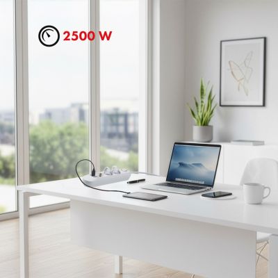 17. MACLEAN LISTWA ZASILAJĄCA, PRZEDŁUŻACZ 3 GNIAZDA + 3XUSB, 110-240V AC 50/60HZ, 2.1A MAX 2500W, 1,5M, BIAŁA MCE394 W
