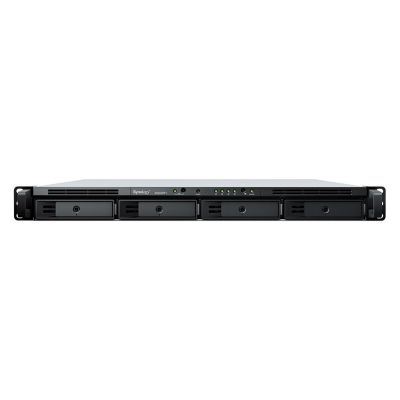 NAS Synology RS822RP+; 1U RACK; 4x (3.5" SATA HDD/2.5" SATA SSD); AMD Ryzen V1500B; 2 GB DDR4 ECC SODIMM (max. 32GB), 4x 1GbE RJ-45