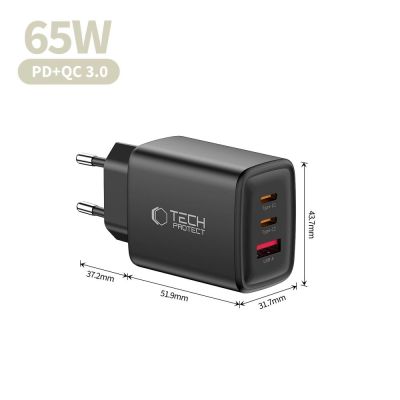 6. Ładowarka sieciowa Tech-Protect NCA65W-GAN 3-Porty 65W - czarna