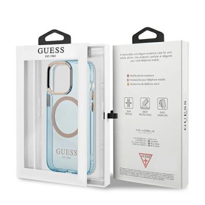 8. Etui Guess Gold Outline Translucent MagSafe na iPhone 13 Pro / iPhone 13 - niebieskie