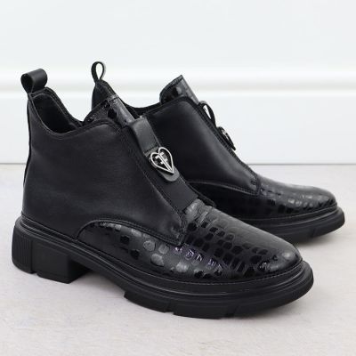 3. Skórzane botki damskie kroko czarne Filippo DBT7430