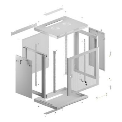 6. Szafa instalacyjna RACK wisząca 19" 12U 600X450 szara drzwi perforowane Lanberg (flat pack)