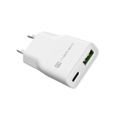 6. NATEC ŁADOWARKA SIECIOWA RIBERA GAN SLIM USB-A USB-C 20W BIAŁA