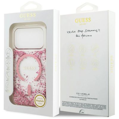 8. Etui Guess Resin Bottom Glitter MagSafe na iPhone 17 Pro - różowe