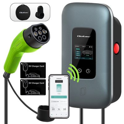 4. Qoltec Stacja ładowania EV Typ2 do samochodu elektrycznego i hybryd |  3 fazy | 22kW | 32A | Wi-fi | LCD | RFID | Smart life | TUYA | Wallbox | 5m