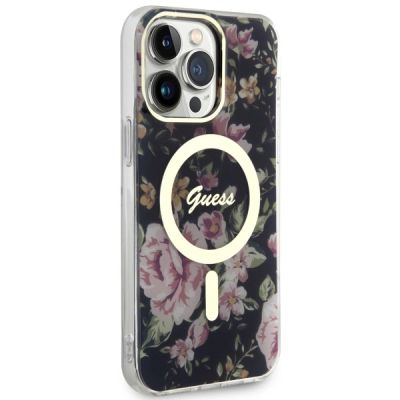 4. Etui Guess Flower MagSafe na iPhone 14 Pro Max - czarne