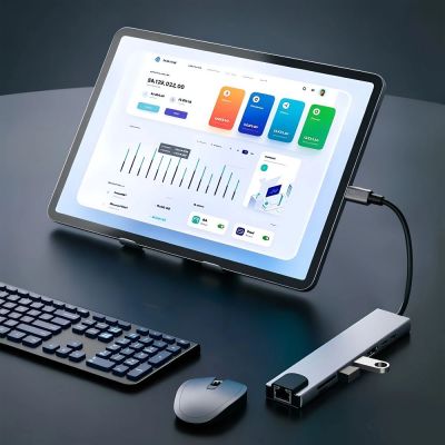 12. Hub USB Tech-Protect HB09 8w1 TYPE-C + USB-A 3.0 + USB-C 3.0 + HDMI 4K 60HZ + SD/TF + PD100W + RJ45 1000 MB/S - szary