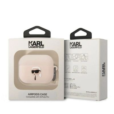 3. Etui Karl Lagerfeld Silicone Karl Head 3D na AirPods Pro - różowe