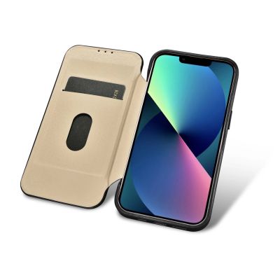 17. iCarer CE Oil Wax Premium Leather Folio Case skórzane etui iPhone 14 Plus z klapką magnetyczne MagSafe czarny (AKI14220707-BK)