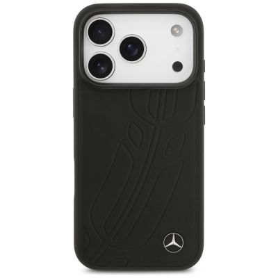 3. Etui Mercedes Leather Large Laurel Leave MagSafe na iPhone 17 Pro - czarne