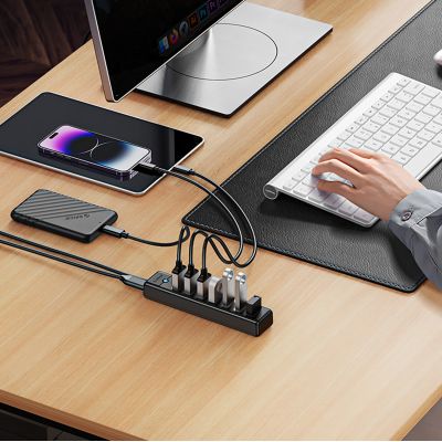 3. Hub Orico PW7U-U3 7x USB-A 3.0 + USB-C 5V/3A 1m - czarny