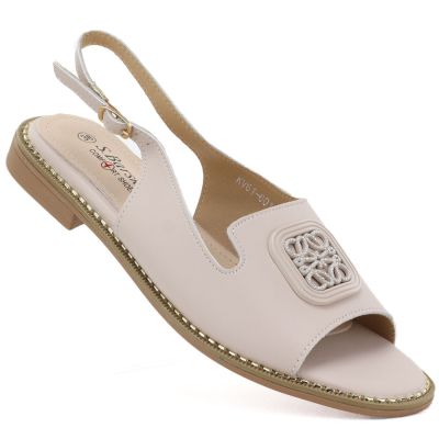 Skórzane sandały damskie płaskie nude S.Barski 61-6018