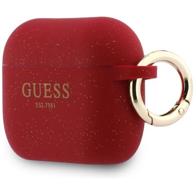 3. Etui Guess Silicone Glitter Ring na AirPods Pro 3 - czerwono-brokatowe