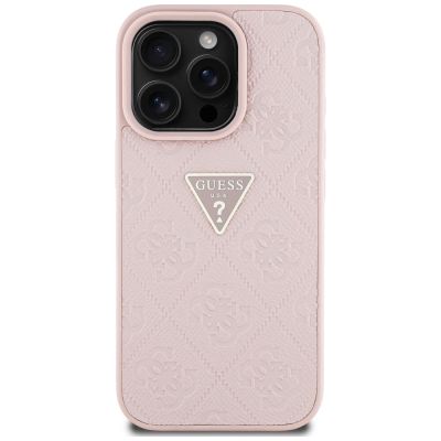 3. Etui Guess Hot Stamp 4G Pattern Triangle Metal Logo na iPhone 16 Pro - różowe