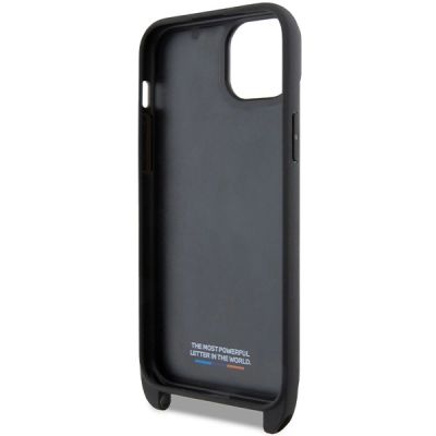 6. Etui BMW M Edition Carbon Tricolor Lines & Strap na iPhone 15 Plus / 14 Plus - czarne