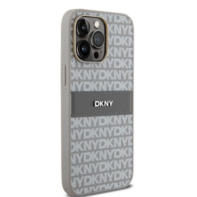 4. Etui DKNY Leather Mono Stripe & Metal Logo na iPhone 14 Pro Max - beżowe