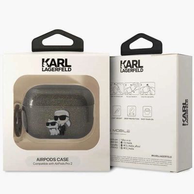 4. Etui Karl Lagerfeld Glitter Karl&Choupette na AirPods Pro 2 - czarne