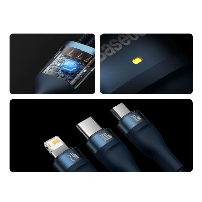 14. Baseus Flash Series II kabel USB - USB Typ C / Lightning / micro USB 100 W 1,2 m niebieski (CASS030003)