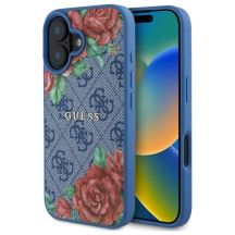 Etui Guess 4G Flowers Print MagSafe na iPhone 16 6.1" - niebieskie