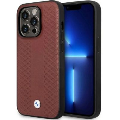 Etui BMW Leather Diamond Pattern na iPhone 14 Pro Max - burgundowe
