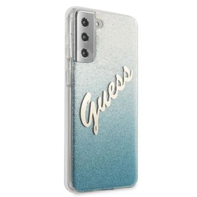 4. Etui Guess Glitter Gradient Script na Samsung Galaxy S21+ - niebieskie