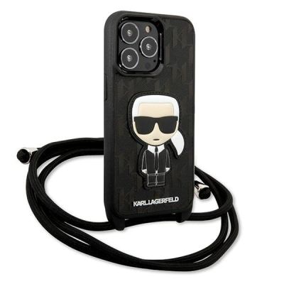 3. Etui Karl Lagerfeld Leather Monogram Patch and Cord Iconik na iPhone 13 Pro / 13 - czarne