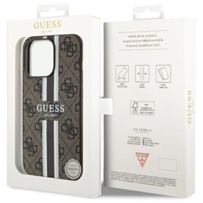 8. Etui Guess 4G Printed Stripes MagSafe na iPhone 13 Pro Max - brązowe