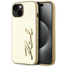Etui Karl Lagerfeld Wrinkled Metal Signature na iPhone 15 - złote