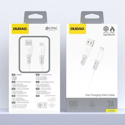 2. Kabel Dudao L25SM 3 A USB-A - micro USB z miękkim silikonowym oplotem 1 m - biały