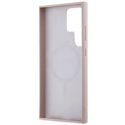 7. Etui Guess 4G Collection Leather Metal Logo MagSafe na Samsung Galaxy S24 Ultra - różowe