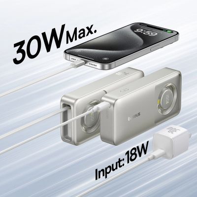 7. Powerbank Baseus Free2Pull 10000mAh 30W z portem USB-C i rozwijanym kablem USB-C - szary