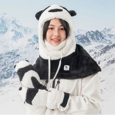 4. Rękawice narciarskie Qunature Panda dla dzieci i dorosłych rozmiar S - czarne/białe