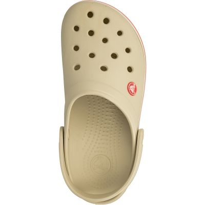 Klapki Crocs Crocband W 11016 w kolorze beżowym z elementami w odcieniu białym i różowym, materiał Croslite, otwory na ozdoby Jibbitz